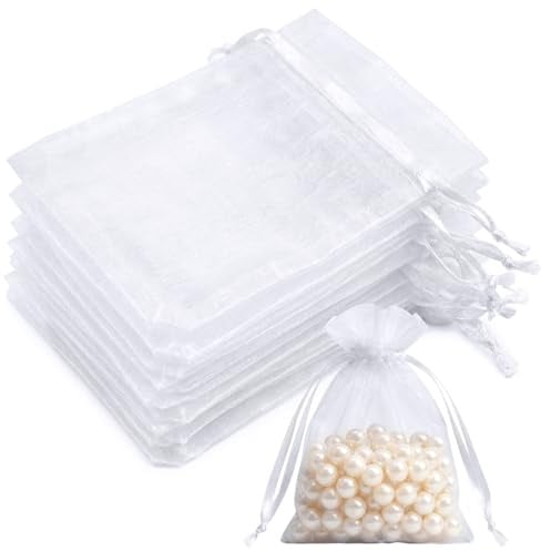 20 PCS White Organza Gift Bags, 7 x9 cm Clear Mesh Pouches, Jewellery Bags, Candy Mesh Pouches for Wedding Favours, Christmas, Birthday, Anniversary, Party Supplies, White