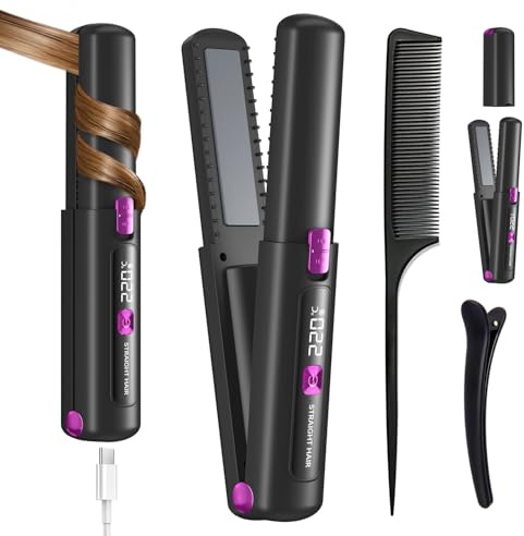 UIOF Hair Straightener,Cordless Rechargeable Flat Iron (LCD),Cordless Hair Straightener 4500mAh Battery,Portable Travel Straightener 2 in 1,Mini Charge Curling Iron (Unlock Required Before use)