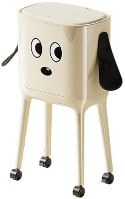 Poubelle Haute À roulettes, Poubelle De Cuisine À Ouverture par Pression, Grand Conteneur À Déchets sur Pied avec Sac Dissimulé, Facile À Pousser Et À Tirer pour La Maison Et Le Salon(White)