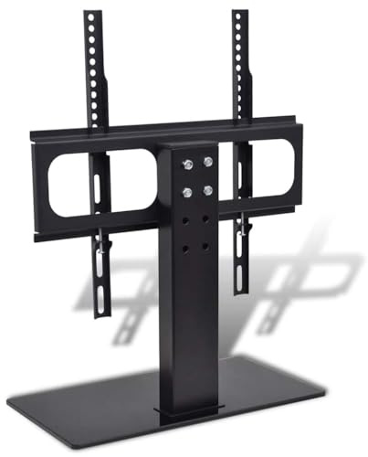 QUAHEAS TV Halterung mit Sockel aus Eisen und gehärtetem Glas für 23 bis 55 Zoll Fernseher, VESA 75x75 bis 400x400 mm, stabile Tisch- und Schrankmontage, max. 45 kg Traglast