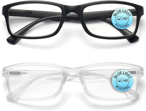 OPULIZE PEP Reading Blue Light Blocking Glasses for Women Men, Rectangular Frame with Anti-Glare Computer & Gaming Eyewear, UV & Eyestrain Protection, Matt Black Frosted Clear +1.5(Pack of 2)