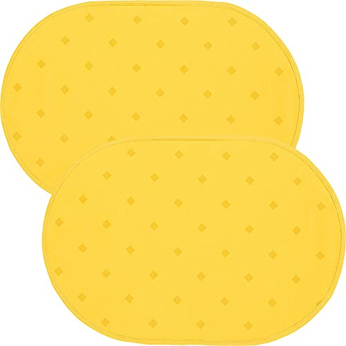 Erwin Müller abwaschbares Tischset, Platzset 2er-Pack Neuss im Rautendesign gelb Größe oval: 35x50 cm - acrylversiegeltes Gewebe für leichtes Wischen