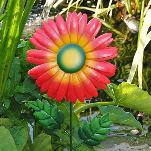 MW Handel Gartenstecker Blume aus Metall, 19,5cm x 3,5cm x 62cm(Gerbera rot)