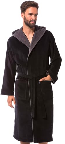 Morgenstern Robe de Chambre Homme Coton avec Capuche pour Homme Taille XXL Noir 2 Poches et Ceinture Doux, Absorbant et Confort,XXL,Noir