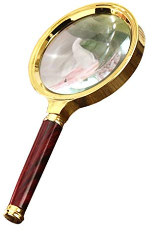 10X Antikes Kupfer Handheld-Lupe mit Holzgriff und Echtglas, Beste Leselupe für ältere Menschen, Makuladegeneration Am besten zum Lesen, Puzzle, Felsen, Münzen, Briefmarken, Büro, (Gold)