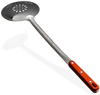 Zarenhoff Schaumlöffel für z.B. Plov (47 cm) | aus Edelstahl mit Holzgriff | Schöpflöffel, Schöpfkelle, Schaumkelle, Schaumloeffel, Abseihlöffel | ideal auch für Gerichte aus dem Kazan/Wok