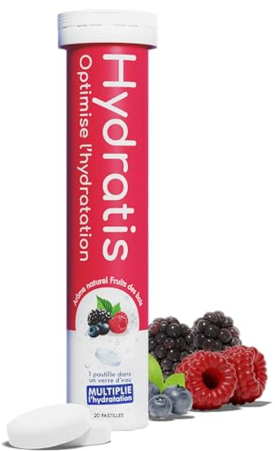 HYDRATIS - Pastilles Effervescentes Fruits des Bois - Optimise l'Hydratation - Riche en Minéraux - Faible en Sucre - Goûts Légers - Sport, Crampes, Récupération - 20 Pastilles