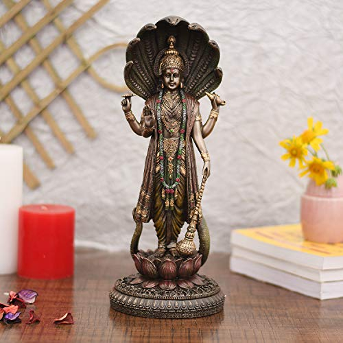 Fasherati Stehende Vishnu Idol Statue für Zuhause Pooja Zimmer – Lord Vishnu Gott Venkateshwara Narayan Avatar Spirituelle Vorzeigefigur für Tempel Mandir Puja Zimmer (Größe 31,8 x 12,5 cm)