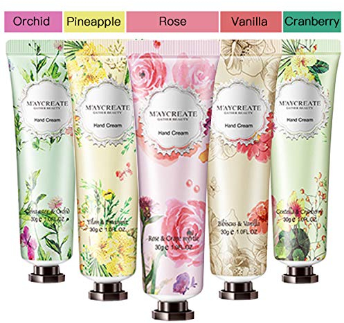 FERCAISH 5er Packung Fruchtextrakt Duft Handcreme, feuchtigkeitsspendende Handpflegecreme Reisegeschenkset mit Sheabutter für Männer und Frauen