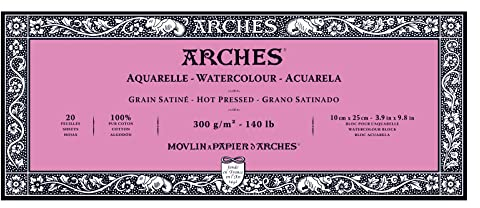 Arches A1795068 Block 20 Blatt Aquarell, Seidenkörnung, Naturweiß, 10 cm x 25 cm, 300 g/m²