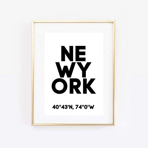 Din A4 Kunstdruck ohne Rahmen - New York City Koordinaten Typographie Stadt USA Modern Druck Poster Bild