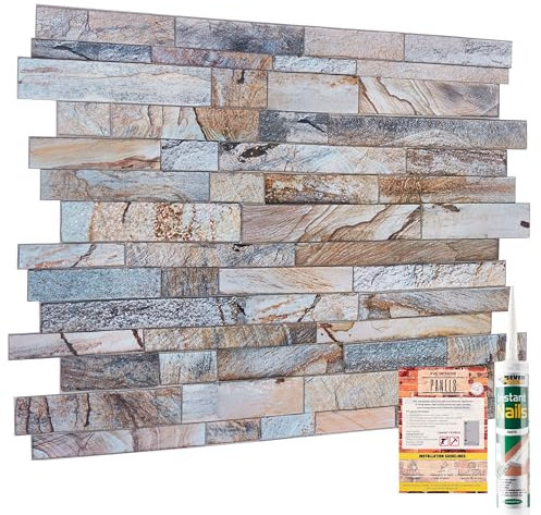 NOVECRAFTO Stone Brick Effect 3D Wall Panels - 37.79x18.89 in (96x48cm), 20 Sheets 99.2 sqft (9.22sqm) - Decorative Wall Cladding for Bedroom, Office, Kitchen in Rose Marble Slim Stone Brick Design
