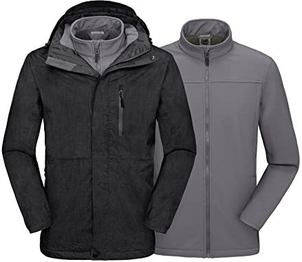 Mapamyumco Herren 3-in-1 wasserdichte Skijacke Windjacke Winterjacke Fleecefutter Regen und Schnee Outdoor-Wandern Schwarz XXL