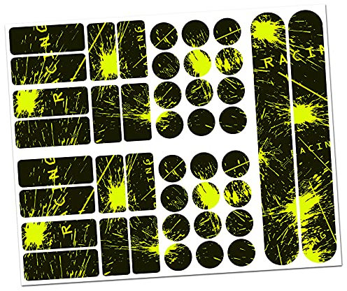 Finest Folia 34 Teiliges Fahrrad Rahmen Schutzfolie Folie Aufkleber Schutz MTB BMX Kette Lackschutzfolie (03 Racing Neon Gelb)