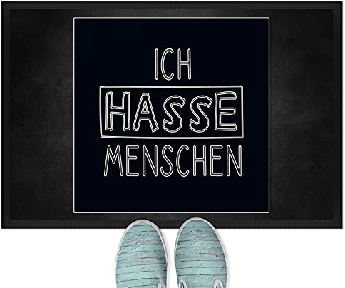 JUNIWORDS Fußmatte, Ich Hasse Menschen, schwarz, 60 x 40 cm, mit Gummirand