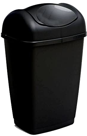 OptiProducts 50L Swing Top Bin Plastic Waster Paper Rubbish Recycle Bin Home Office Kitchen Room (Black)