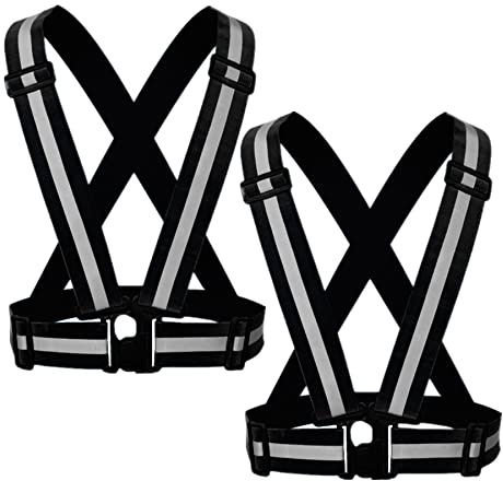 YUNLOVXEE Reflective Strap Safety Vest Gear - 2-10 Pack Adjustable High Visible Reflective Running Gear for Women Men Night (Black x2)