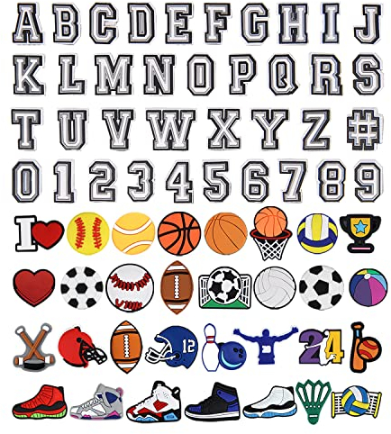 CUNUEN Buchstaben-, Zahlen- und Sportcharms für Clog Schuhdekoration, Basketball Baseball Hockey Softball Fußball Geschenk für Jungen, Kinder, Teenager und Erwachsene.