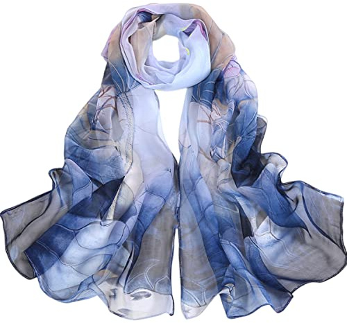 FAIRYGATE Chiffon Scarf for Women Silk Scarf Ladies Print Fashion Flower Print Long Scarves Neck Scarf Soft Shawl Wrap Lightweight Scarf 38007