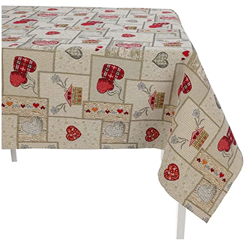 Casatessile Tischdecke Tischdecke aus Baumwollmischung Cal T RED LUXORY - 4 SITZEN 140X140 cm.