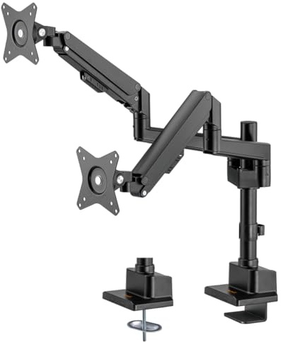 my wall HL51-2L, Monitor Halterung für 2 Bildschirme, Monitor Arm, 17-32 Zoll, Bildschirmhalterung, mit Gasdruckfeder, VESA Tischhalterung, Belastung bis 7 kg