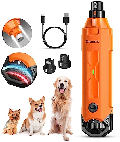 Gimars Krallenschleifer für Hunde 6 Geschwindigkeiten Hundekrallenschneider mit Dual-LED-Licht, Krallenschleifer für Haustiere mit USB wiederaufladbar, Hundekrallenfeile mit 3 Anschlüssen für Hunde