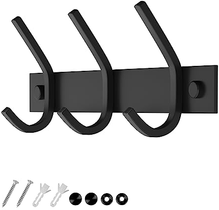 Dripex Garderobenleiste Rostfrei Edelstahl Kleiderhaken Garderobenhaken Doppelhaken bis zu 20kg belastbar Haken Schwarz, 3 Haken