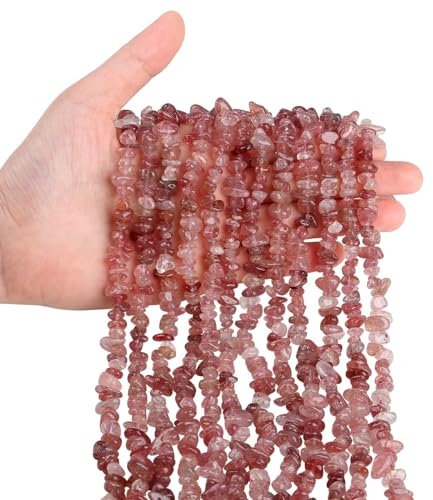 Xiannvxi Cuarzo de fresa 400 cuentas de cristal para enhebrar para pulseras, collares, pendientes, joyas, manualidades, irregulares, perforadas, piedras preciosas de 5 a 8 mm