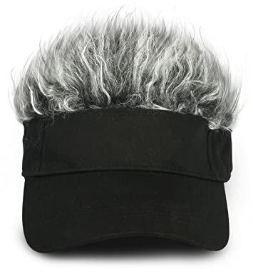 SCSpecial Novelty Visor Cap Adjustable Visor Hat with Spiked Wigs Fake Hair Visor for Adults (Black and Grey)