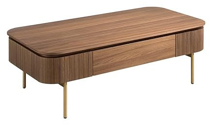 Ángel Cerdá Couchtisch, rechteckig, aus Walnuss und vergoldetem Stahl, mit zentraler Schublade, moderner und eleganter Couchtisch, originell und vielseitig, robuste Materialien, 120 x 60 x 37 cm