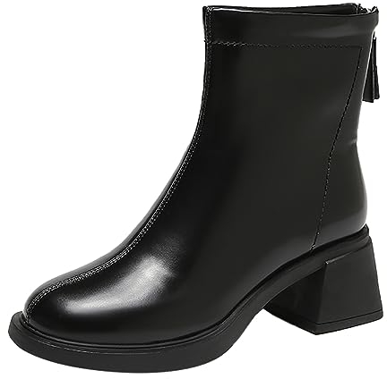 twinkgold Stivaletti da donna con plateau con tacco a blocco, stivali invernali, A882 nero, 38 EU
