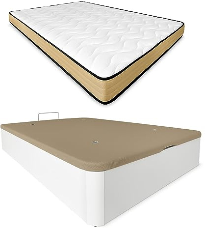 DUÉRMETE ONLINE Viskoelastische Matratze Aura, wendbar + klappbares Holzbett, großes Fassungsvermögen, 90 x 190 cm