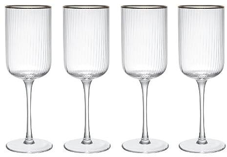 MIKASA Sorrento Rotweingläser aus Kristall mit Goldrand und breiter Form, 375ml, 4er-Set bleifrei, klare, edle Gläser, elegantes Design für Feiern