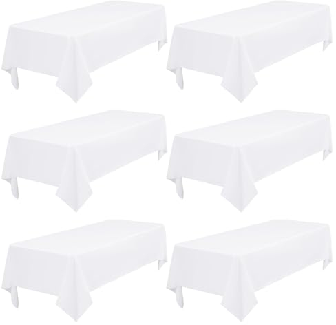 Lot de 6 Nappes Rectangulaires de Polyester 153 x 260 cm, Blanche Nappe de Table de Qualité de 6 Pieds, Résistant aux Taches et aux Rides Lavable Décoratif Nappe pour Banquet de Mariage Fête