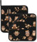 Set di 2 presine da cucina, con simpatiche stampe di gufi marroni, resistenti al calore, antiscivolo, per cucina, cucina, barbecue, presine con tasche