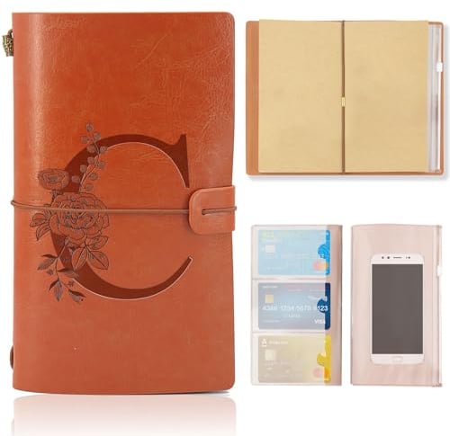 Diario di Viaggio iniziale, Taccuino in Pelle Rifillabile, Diario Blocco Note Quaderno Compleanno Regalo per Donne Ragazze Amica Scrittori Giornalisti e Studenti Regalo per Festa Della Mamma(C)