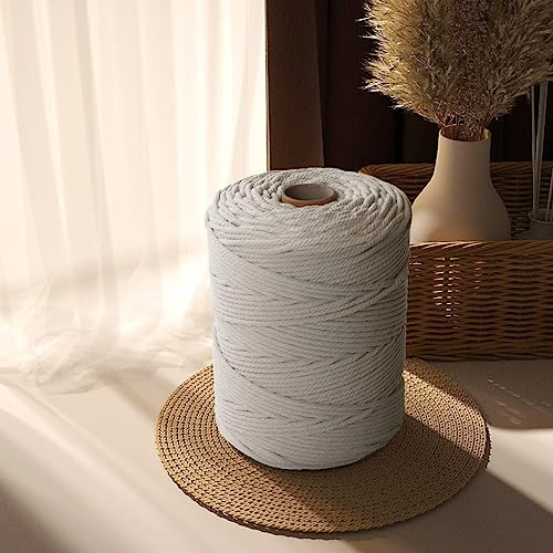 Idrese Makramee Garn 6mm 300m Baumwollgarn Macrame Cord Kordel Garn für Makramee Schnur Makrameegarn Baumwollschnur Baumwollkordel Naturweiß