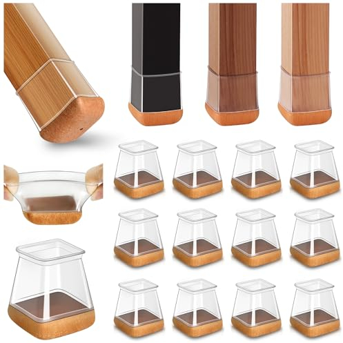 20 pezzi Quadrati Gommini per Sedie in Silicone con Feltro, Proteggi Gambe per Mobili 20-26mm, Elastiche Protezione per Gambe Delle Sedie per Antigraffio, Feltrini per Chair Leg Protectors