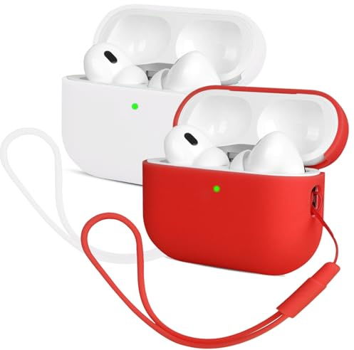 2X Kompatibel mit Airpods Pro 2 Generation Hülle 2022, Mocarheri Ultra-dünnes, Silikon Stoßfeste Weiches Schutzhülle für Airpods Pro 2, Voller Schutz für Airpods Pro 2, (Weiß/Rot)