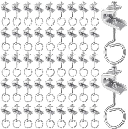 Hicarer 50 Pcs 1/4 x 20 Beam Clamp Stainless Steel Small C Clamps with Screws 50 Pcs 1 1/4 Inch Diameter Metal Machine Threaded Bridle Rings Cable Ring Hangers for Pipe, Can Withstand 75 Lbs