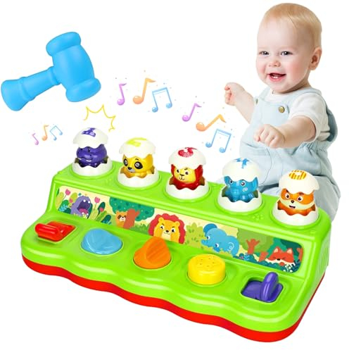 Juguetes Niños - Juegos Montessori Juguetes Musicales con Luz y Sonidos de Animales, Juego Martillo Topos para Juguetes Niños 1 Año y Juguetes Niños 5 Años