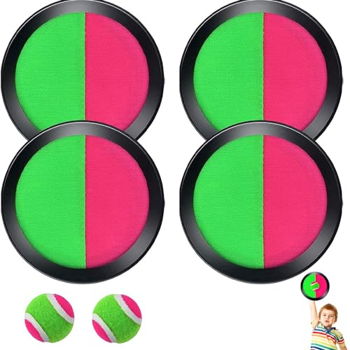 YANGUN Klettballspiel, Klettball Strandspielzeug, Strandspielzeug Klettball, Klettball Set mit 4 Fangscheiben 2 Bälle, Garten Outdoor Spiele für Kinder ab 3 4 5 6 7 Jahren Junge Mädchen