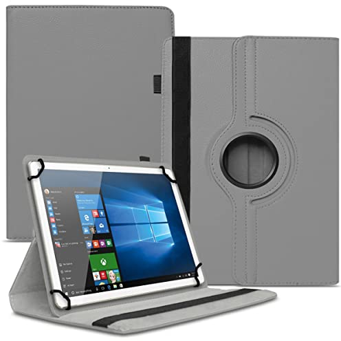 NAUCI Tablet Hülle kompatibel mit Bufo TP1040 TP1036 MB1001 Tasche Schutzhülle Case Universal Cover 10,1 Zoll aus Kunst-Leder Standfunktion 360° Drehbar, Farbe:Grau