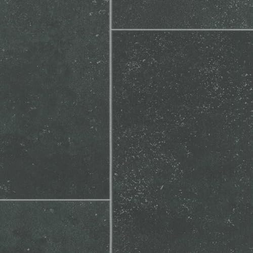 VINYL FLOORING UK Dark Grey Tile Effect Vinyl Flooring For LivingRoom, Hallways, Kitchen, 2.0mm Thick Cushion Backed Vinyl Sheet Textile Backing, Waterproof Lino Flooring-2m(6'6) X 2m(6'6)-4m²