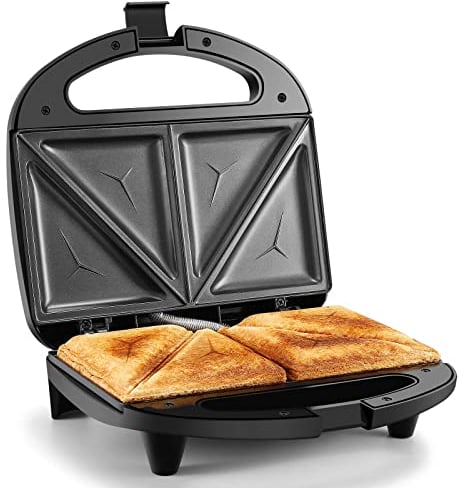 YASHE Sandwich Maker for 2 Sandwiches, Sandwich Toaster 2-Layer Non-Stick Coating, Quick Heating Toaster, Heat-Insulated Handle, Non-Stick Plate, Automatic Temperature Control, Black