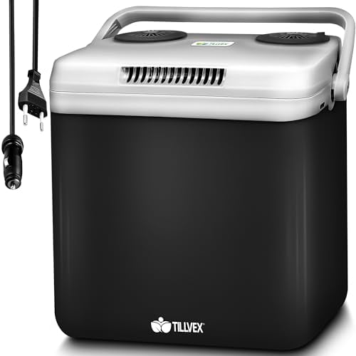 tillvex Nevera portátil eléctrica de 32 litros | Mini Nevera portátil de 230 V y 12 V para vehículos Coches Camping | Enfría y calienta | Modo ecológico (Antracita)