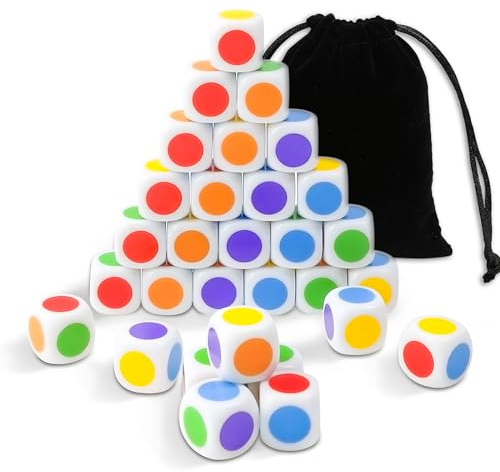 30 PCS Farbwürfel,farbwürfel 6 Farben Mit Punkten Anpassbare,16 MM Punkten Anpassbare Würfel,Bunte Würfel Kann Im Klassenzimmer Verwendet Werden, Um Grund- Und Neutrale Farben Zu Unterrichten.