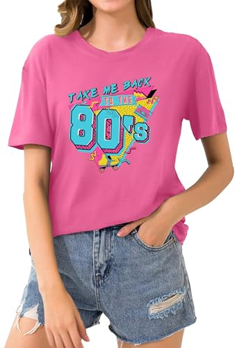 T-Shirt des années 80 Style Shirt 1980 Vintage Eighties Tee rétro pour Femme des années 80 (Rose-b,M)