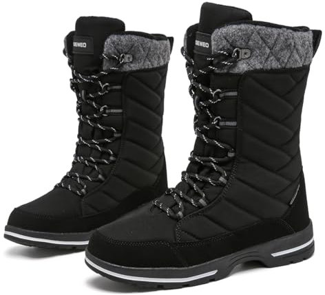 Geweo Stivali Donna Invernali Impermeabile Scarpe da Neve Fodera Calda Scarpe Invernali Outdoor Snow Boots Nero 42