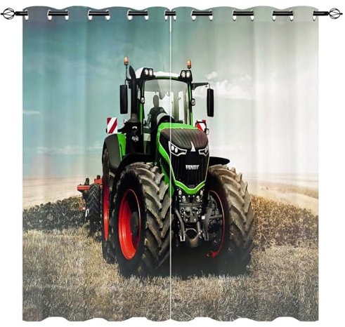 YUANZU Zugmaschine Vorhänge Kinder Jungs Bagger Kran Ösen Gardinen mit Blickdichte Vorhang Kälteschutz Blackout Curtain Kinderzimmer Schlafzimmer Verdunkelung Fenster, 2 Stück, H 160 x B 132 cm